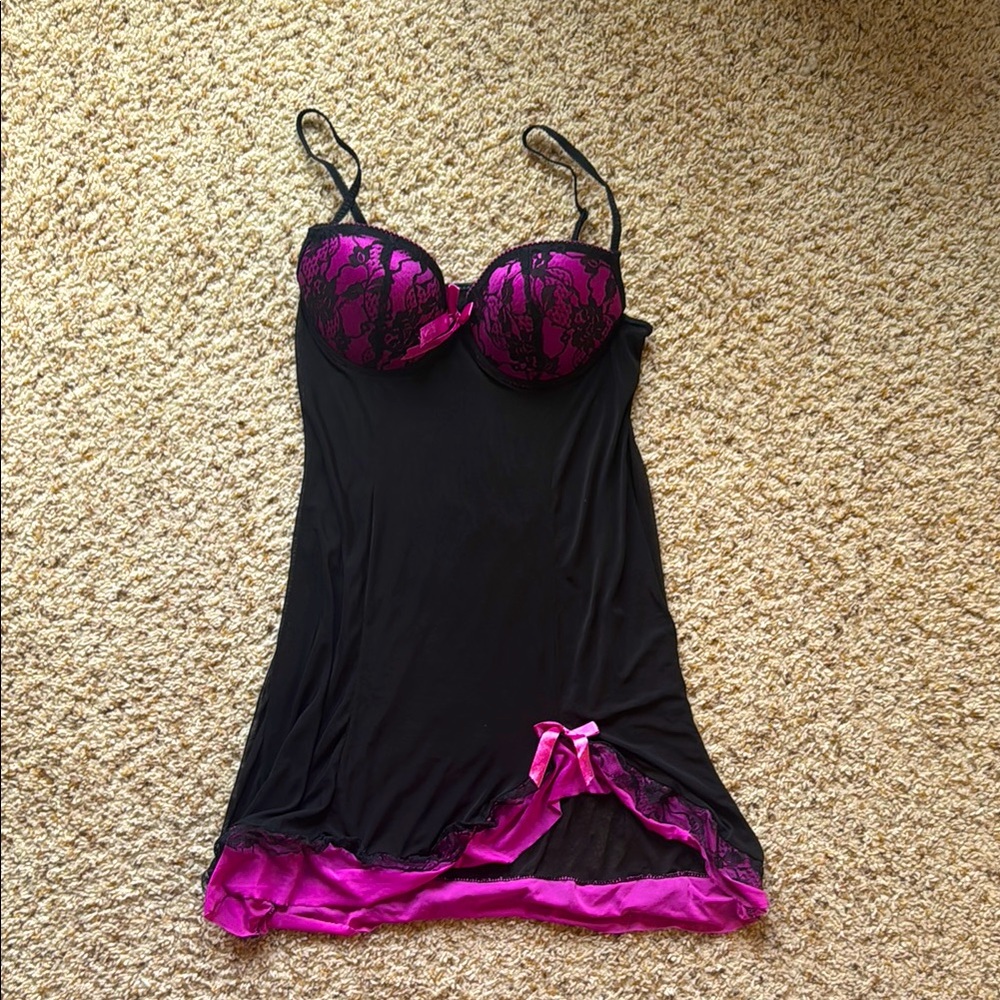 Elegant Black and Pink Lace Chemise
